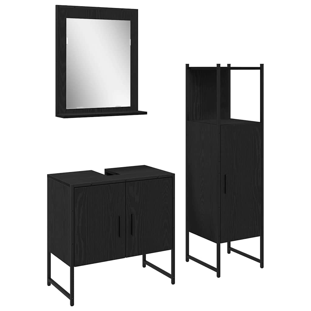 Bathroom Furniture Set with Door 3 pcs Black 33 x 33 x 102.5 cm